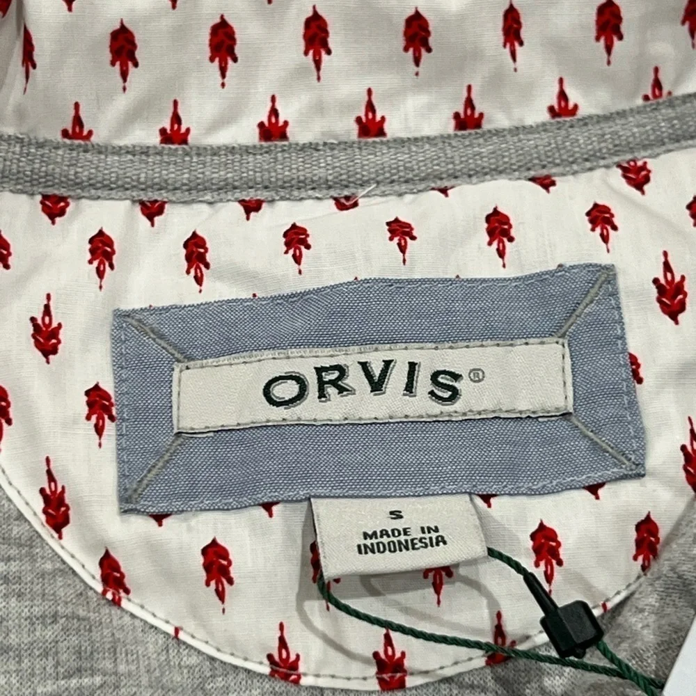 NWT Women’s Orvis Small Gray Quarter Zip Sweater Pattern Cuff Collar Rose Tree - Picture 5 of 10
